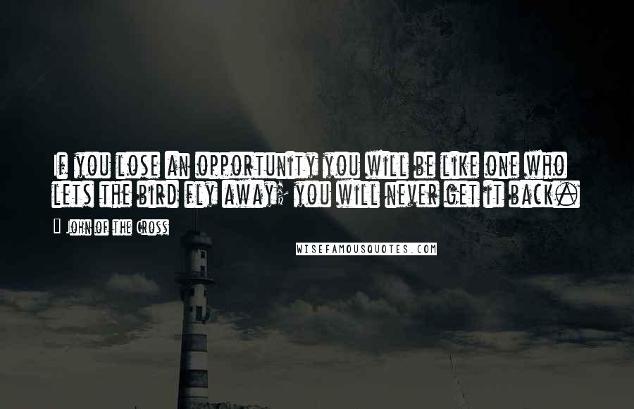 John Of The Cross Quotes: If you lose an opportunity you will be like one who lets the bird fly away; you will never get it back.