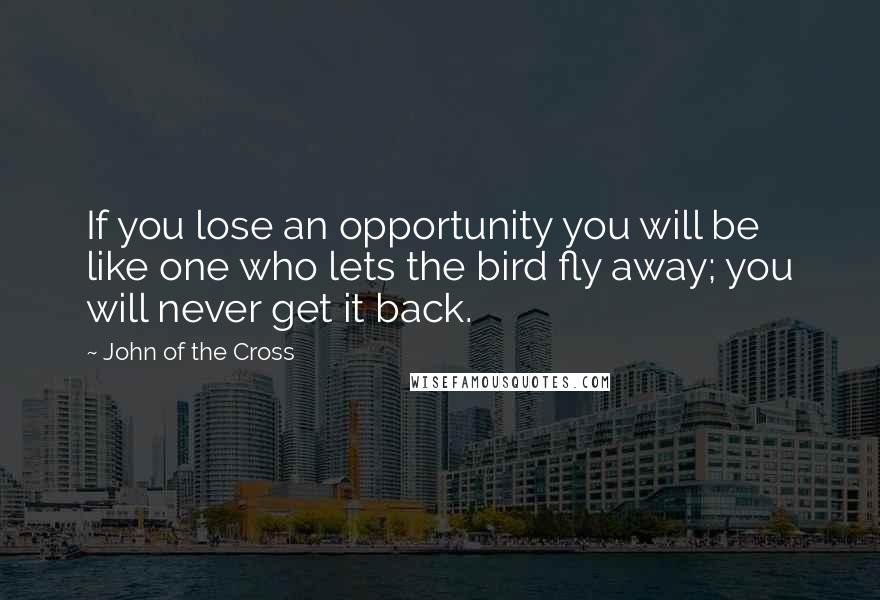 John Of The Cross Quotes: If you lose an opportunity you will be like one who lets the bird fly away; you will never get it back.