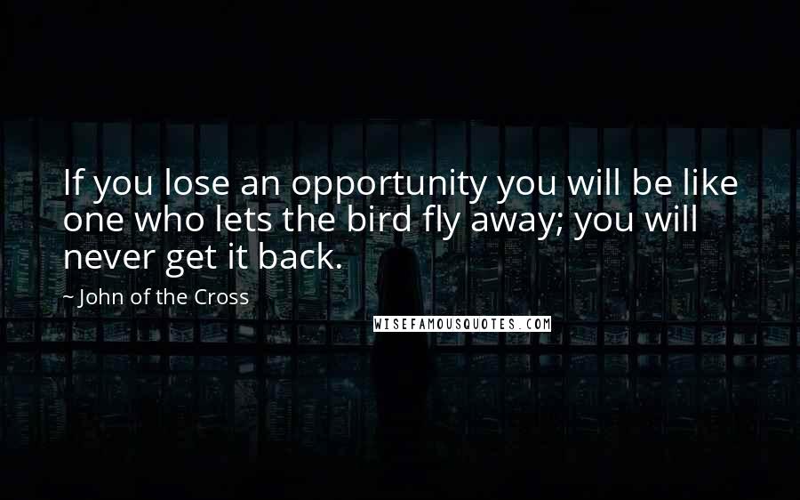 John Of The Cross Quotes: If you lose an opportunity you will be like one who lets the bird fly away; you will never get it back.