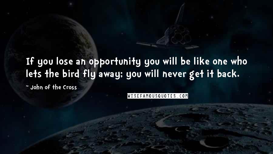 John Of The Cross Quotes: If you lose an opportunity you will be like one who lets the bird fly away; you will never get it back.