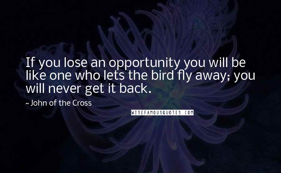 John Of The Cross Quotes: If you lose an opportunity you will be like one who lets the bird fly away; you will never get it back.