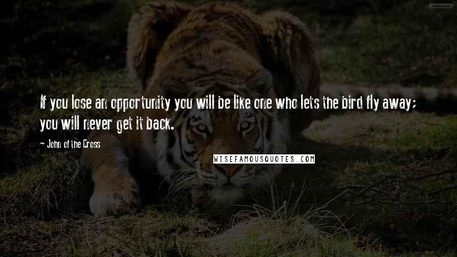 John Of The Cross Quotes: If you lose an opportunity you will be like one who lets the bird fly away; you will never get it back.