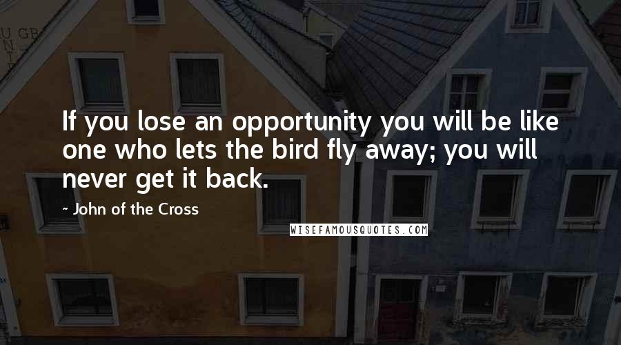 John Of The Cross Quotes: If you lose an opportunity you will be like one who lets the bird fly away; you will never get it back.