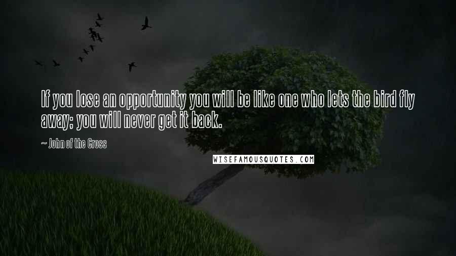 John Of The Cross Quotes: If you lose an opportunity you will be like one who lets the bird fly away; you will never get it back.