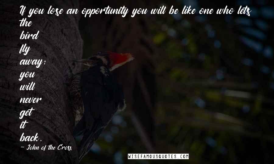 John Of The Cross Quotes: If you lose an opportunity you will be like one who lets the bird fly away; you will never get it back.