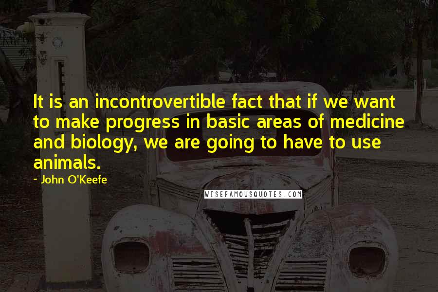 John O'Keefe Quotes: It is an incontrovertible fact that if we want to make progress in basic areas of medicine and biology, we are going to have to use animals.