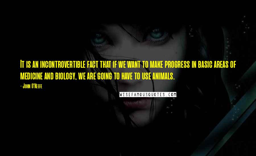 John O'Keefe Quotes: It is an incontrovertible fact that if we want to make progress in basic areas of medicine and biology, we are going to have to use animals.