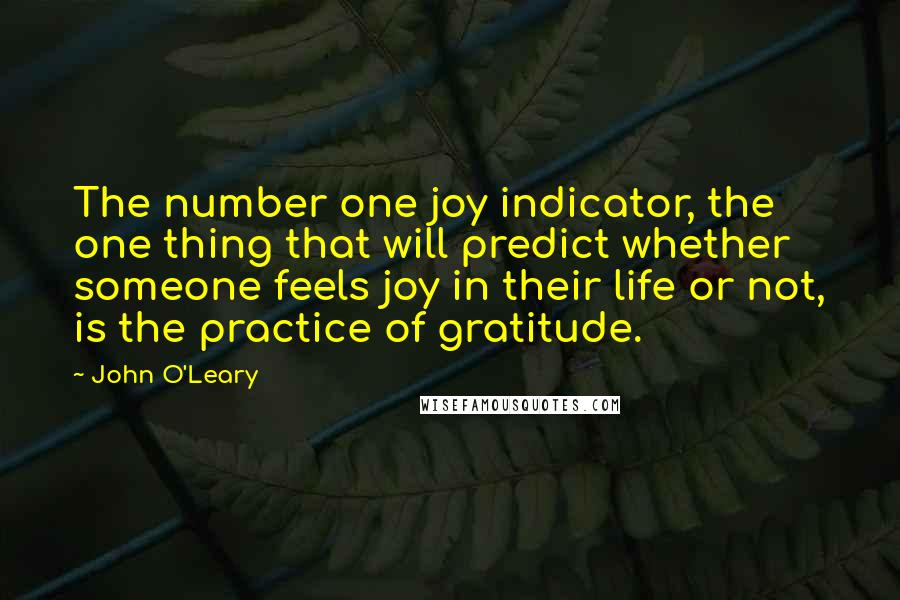 John O'Leary Quotes: The number one joy indicator, the one thing that will predict whether someone feels joy in their life or not, is the practice of gratitude.