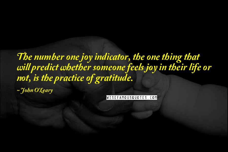 John O'Leary Quotes: The number one joy indicator, the one thing that will predict whether someone feels joy in their life or not, is the practice of gratitude.