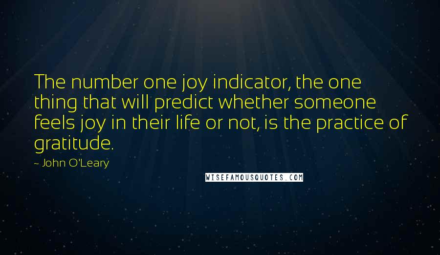 John O'Leary Quotes: The number one joy indicator, the one thing that will predict whether someone feels joy in their life or not, is the practice of gratitude.