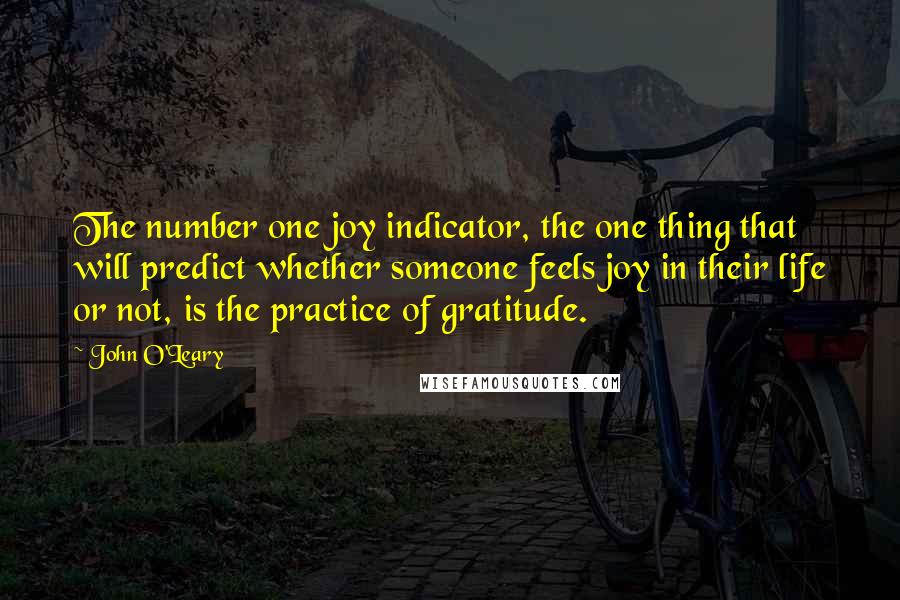 John O'Leary Quotes: The number one joy indicator, the one thing that will predict whether someone feels joy in their life or not, is the practice of gratitude.