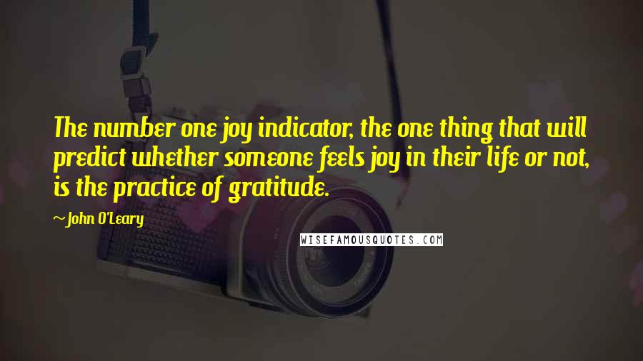 John O'Leary Quotes: The number one joy indicator, the one thing that will predict whether someone feels joy in their life or not, is the practice of gratitude.