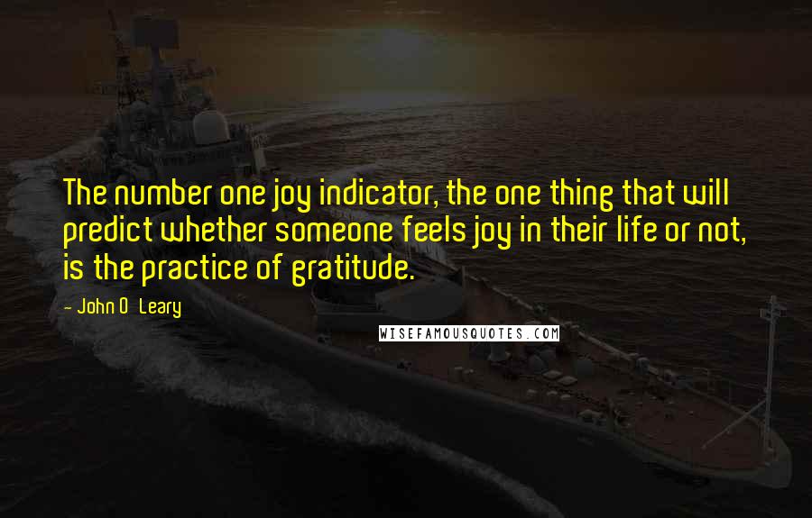 John O'Leary Quotes: The number one joy indicator, the one thing that will predict whether someone feels joy in their life or not, is the practice of gratitude.