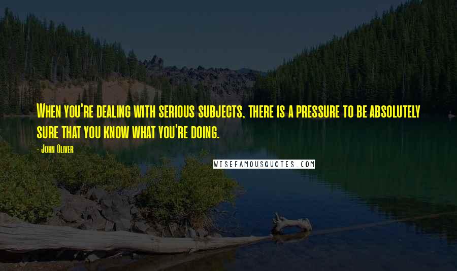 John Oliver Quotes: When you're dealing with serious subjects, there is a pressure to be absolutely sure that you know what you're doing.