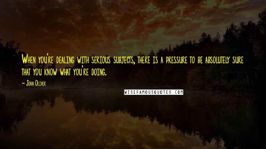 John Oliver Quotes: When you're dealing with serious subjects, there is a pressure to be absolutely sure that you know what you're doing.