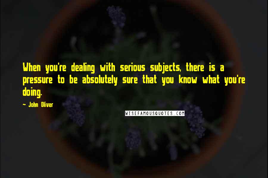 John Oliver Quotes: When you're dealing with serious subjects, there is a pressure to be absolutely sure that you know what you're doing.