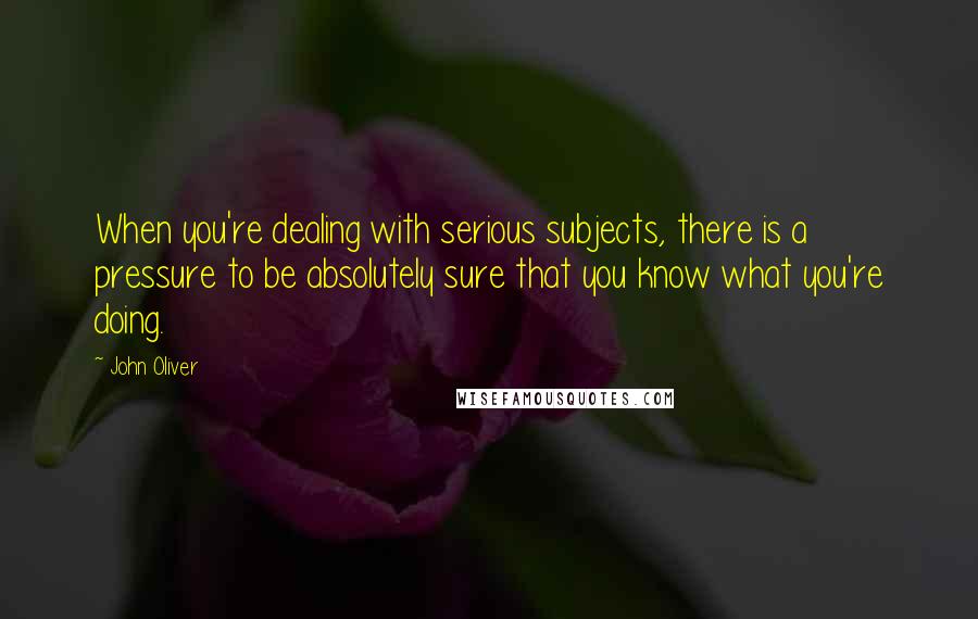 John Oliver Quotes: When you're dealing with serious subjects, there is a pressure to be absolutely sure that you know what you're doing.