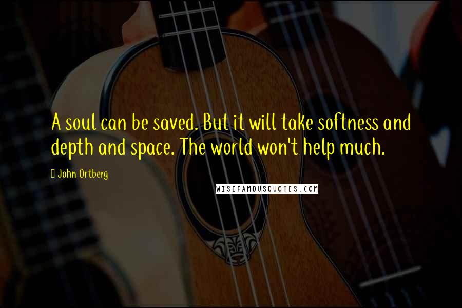 John Ortberg Quotes: A soul can be saved. But it will take softness and depth and space. The world won't help much.