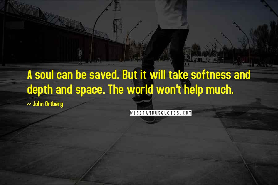 John Ortberg Quotes: A soul can be saved. But it will take softness and depth and space. The world won't help much.