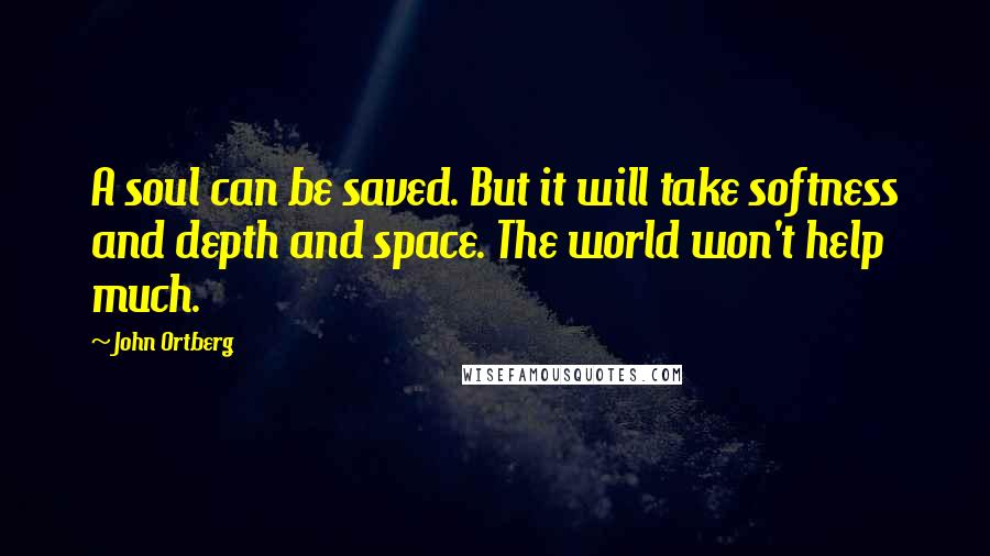 John Ortberg Quotes: A soul can be saved. But it will take softness and depth and space. The world won't help much.