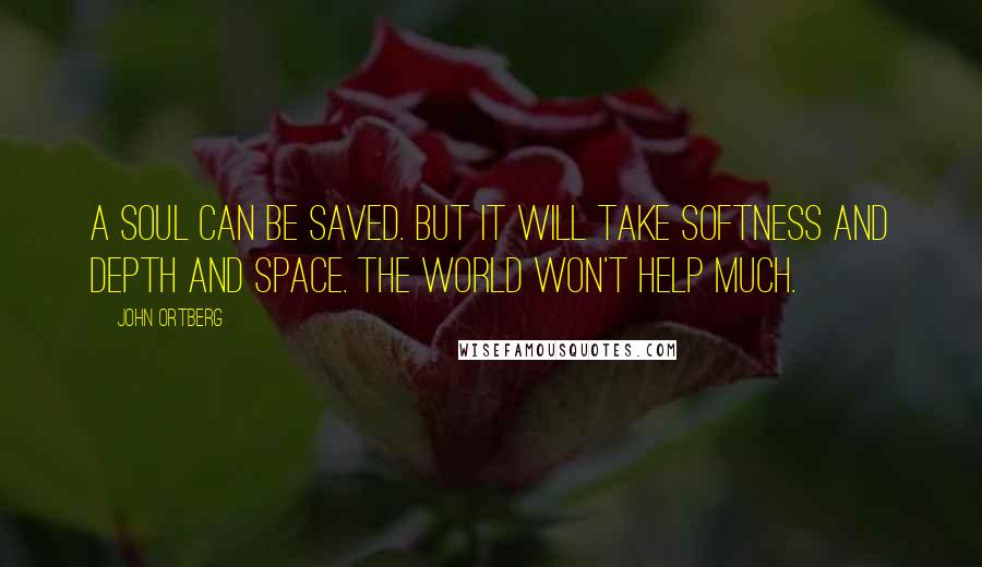 John Ortberg Quotes: A soul can be saved. But it will take softness and depth and space. The world won't help much.