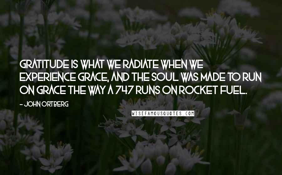 John Ortberg Quotes: Gratitude is what we radiate when we experience grace, and the soul was made to run on grace the way a 747 runs on rocket fuel.