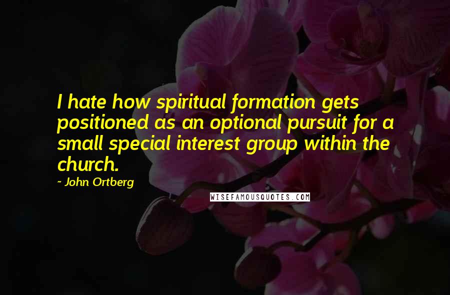 John Ortberg Quotes: I hate how spiritual formation gets positioned as an optional pursuit for a small special interest group within the church.