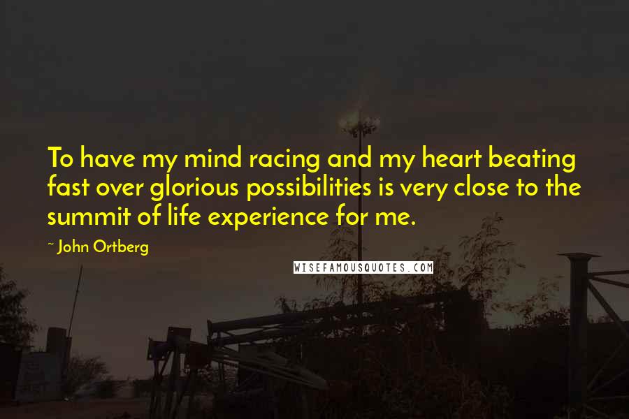 John Ortberg Quotes: To have my mind racing and my heart beating fast over glorious possibilities is very close to the summit of life experience for me.