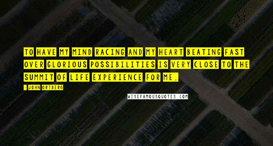 John Ortberg Quotes: To have my mind racing and my heart beating fast over glorious possibilities is very close to the summit of life experience for me.