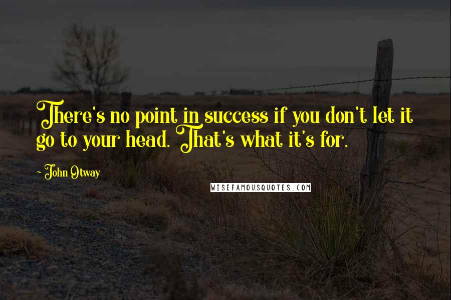 John Otway Quotes: There's no point in success if you don't let it go to your head. That's what it's for.