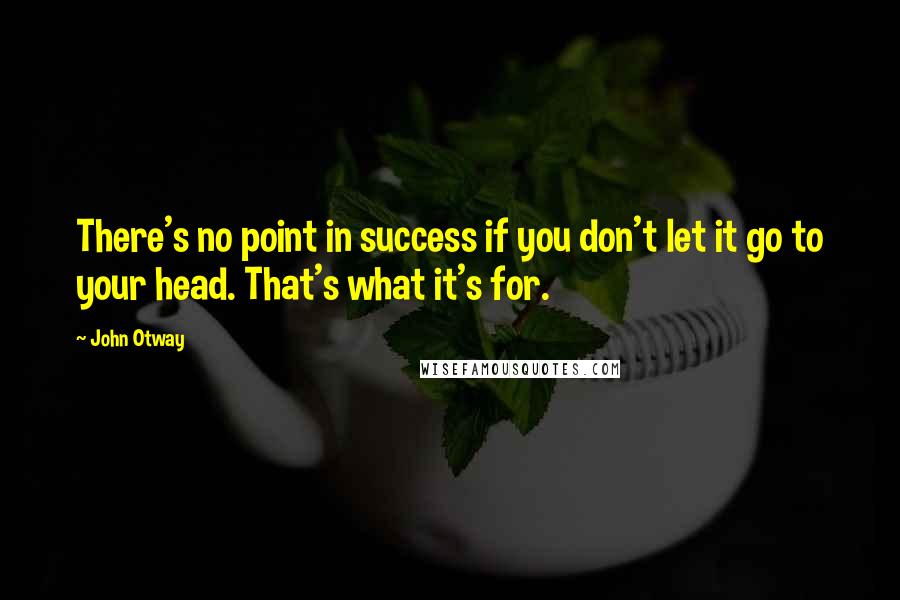 John Otway Quotes: There's no point in success if you don't let it go to your head. That's what it's for.