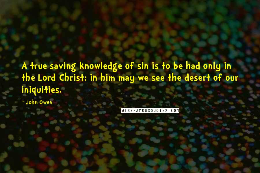 John Owen Quotes: A true saving knowledge of sin is to be had only in the Lord Christ: in him may we see the desert of our iniquities.