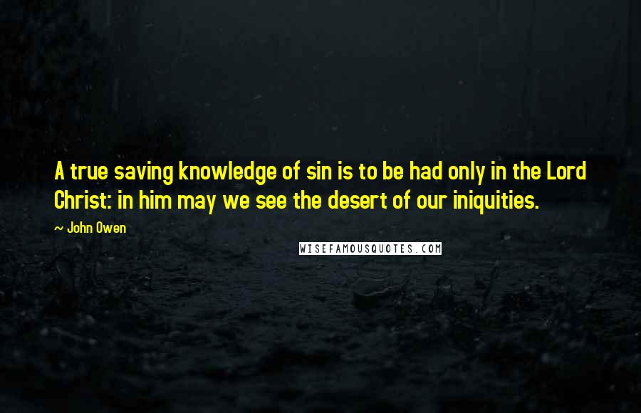 John Owen Quotes: A true saving knowledge of sin is to be had only in the Lord Christ: in him may we see the desert of our iniquities.