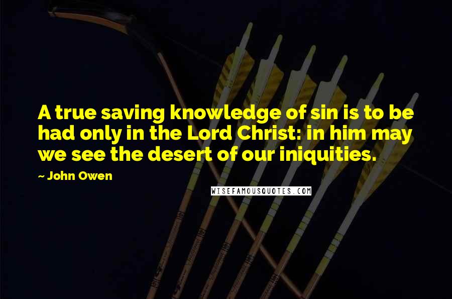 John Owen Quotes: A true saving knowledge of sin is to be had only in the Lord Christ: in him may we see the desert of our iniquities.