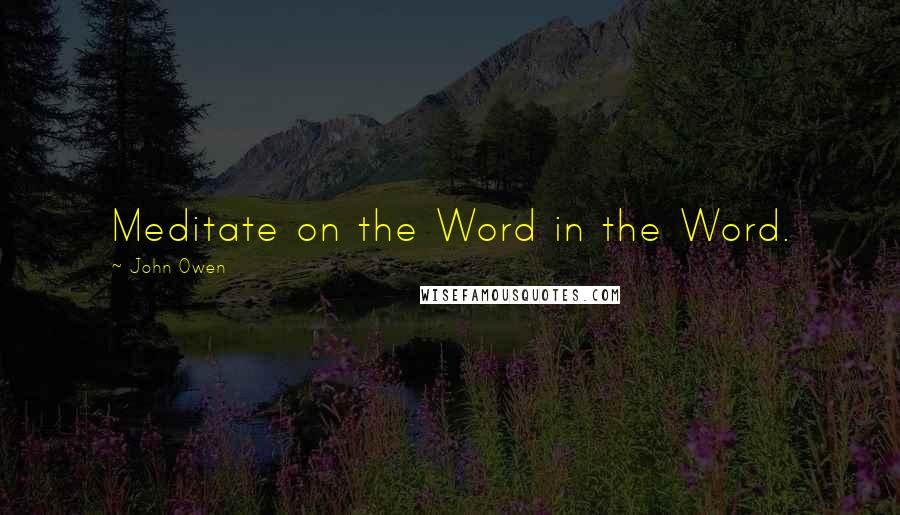 John Owen Quotes: Meditate on the Word in the Word.