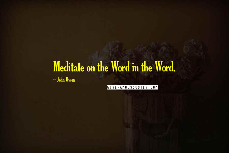 John Owen Quotes: Meditate on the Word in the Word.