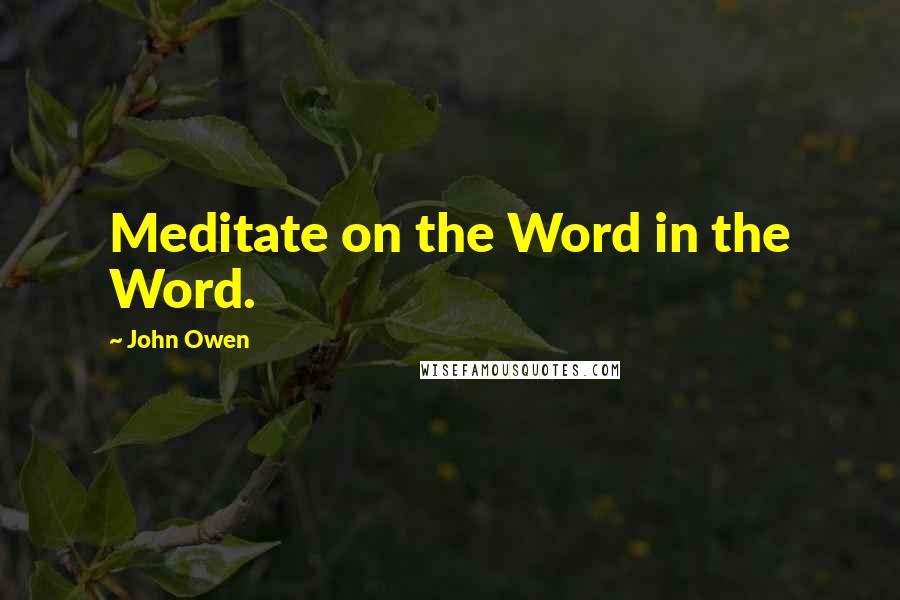 John Owen Quotes: Meditate on the Word in the Word.