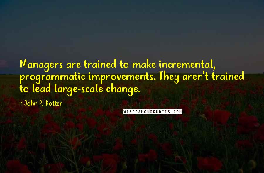 John P. Kotter Quotes: Managers are trained to make incremental, programmatic improvements. They aren't trained to lead large-scale change.