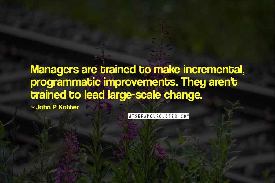 John P. Kotter Quotes: Managers are trained to make incremental, programmatic improvements. They aren't trained to lead large-scale change.