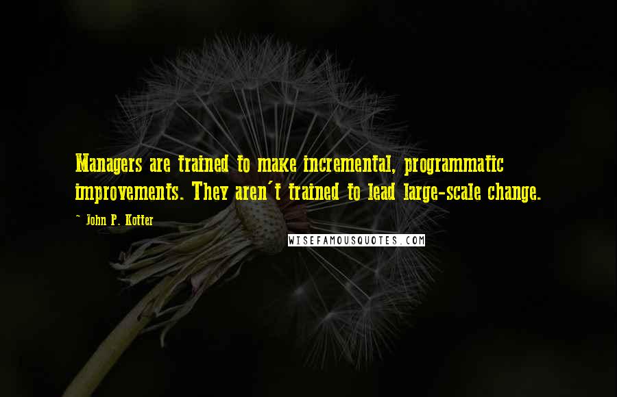 John P. Kotter Quotes: Managers are trained to make incremental, programmatic improvements. They aren't trained to lead large-scale change.