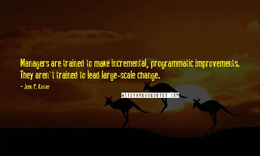 John P. Kotter Quotes: Managers are trained to make incremental, programmatic improvements. They aren't trained to lead large-scale change.