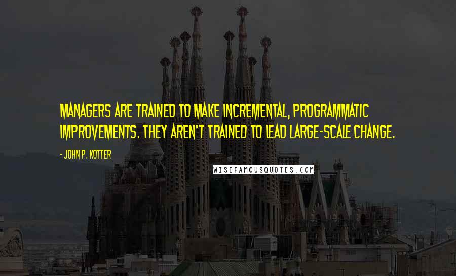 John P. Kotter Quotes: Managers are trained to make incremental, programmatic improvements. They aren't trained to lead large-scale change.