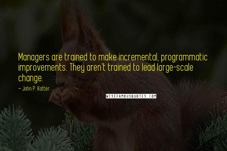John P. Kotter Quotes: Managers are trained to make incremental, programmatic improvements. They aren't trained to lead large-scale change.