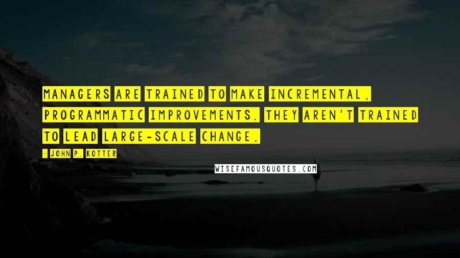 John P. Kotter Quotes: Managers are trained to make incremental, programmatic improvements. They aren't trained to lead large-scale change.