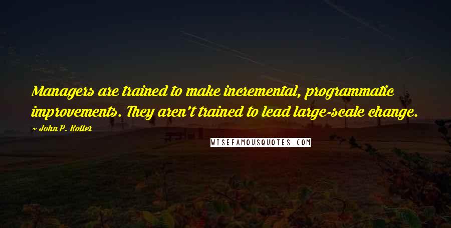 John P. Kotter Quotes: Managers are trained to make incremental, programmatic improvements. They aren't trained to lead large-scale change.