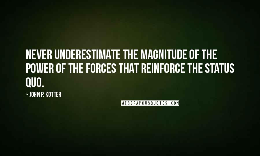 John P. Kotter Quotes: Never underestimate the magnitude of the power of the forces that reinforce the status quo.