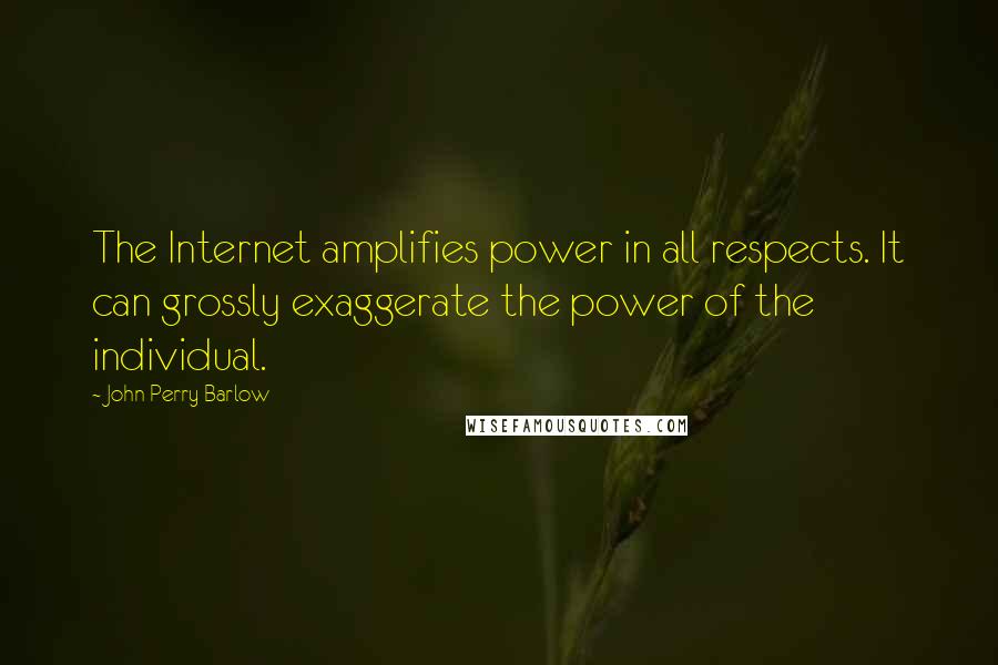 John Perry Barlow Quotes: The Internet amplifies power in all respects. It can grossly exaggerate the power of the individual.