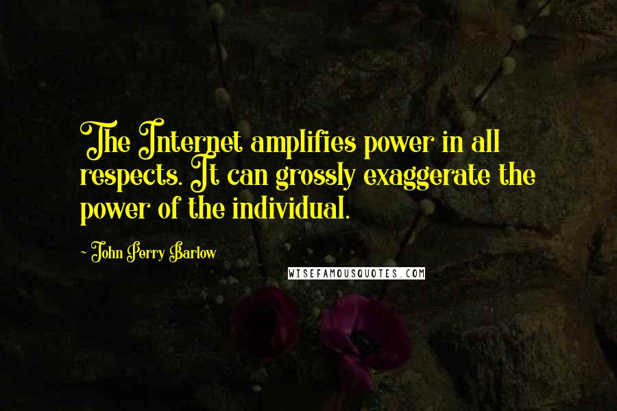 John Perry Barlow Quotes: The Internet amplifies power in all respects. It can grossly exaggerate the power of the individual.