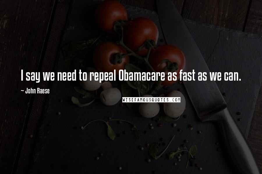 John Raese Quotes: I say we need to repeal Obamacare as fast as we can.