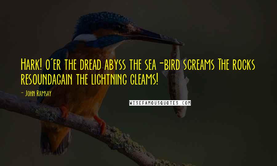 John Ramsay Quotes: Hark! o'er the dread abyss the sea-bird screams The rocks resoundagain the lightning gleams!
